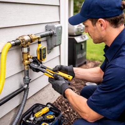 Gas line connections with valves and fittings