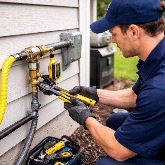 Gas line connections with valves and fittings